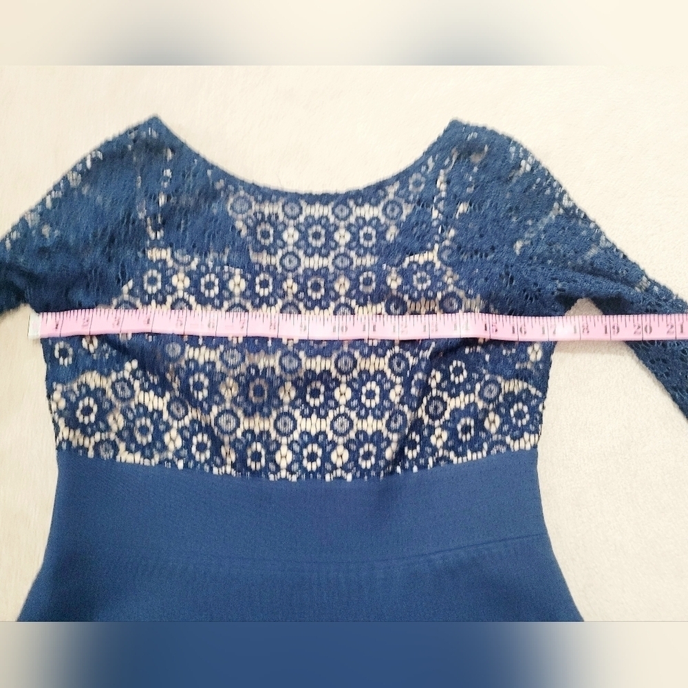 Adrianna Papell Women's Lace Navy  Cocktail Dress Size 6 Elegant Floral Lined - Picture 8 of 12